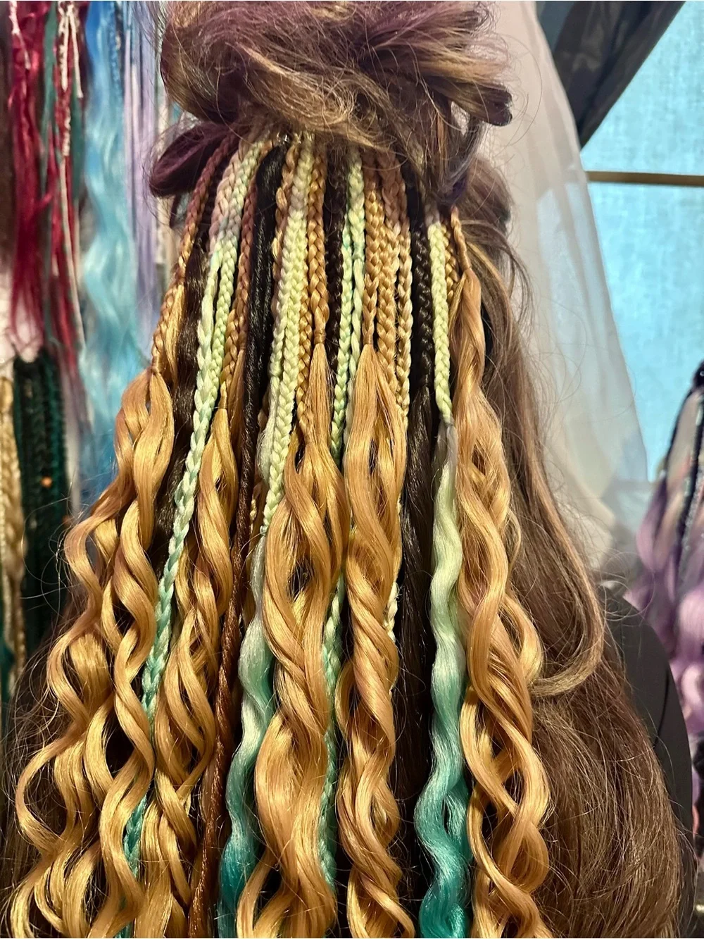 Braided Hair Extension Accent Strands - Mint and Brown